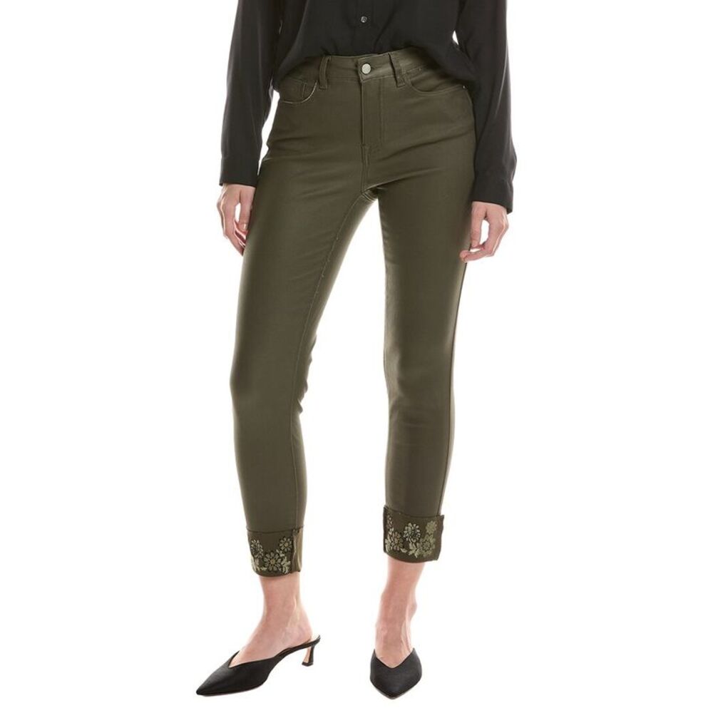 Picadilly Womens  Embroidered Cuff Jean, Green